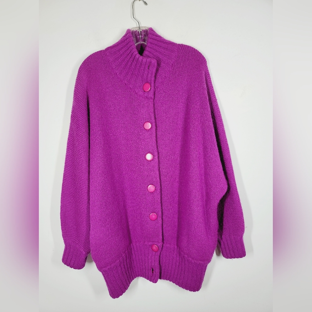 Greg Adams Oversized Wool Mohair Purple Cardigan Sweater, Size Small